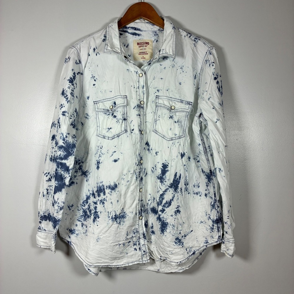 Mossimo Shirt XL Acid Wash Boyfriend Western Snap Tie Dye Grunge Festival Indie